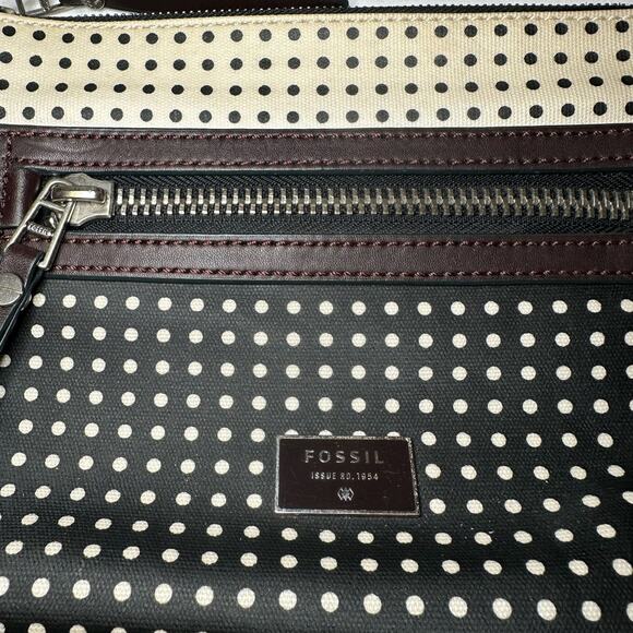 Fossil Dawson Polka Dot Brown, Black and Cream Crossbody Purse - Picture 4 of 6
